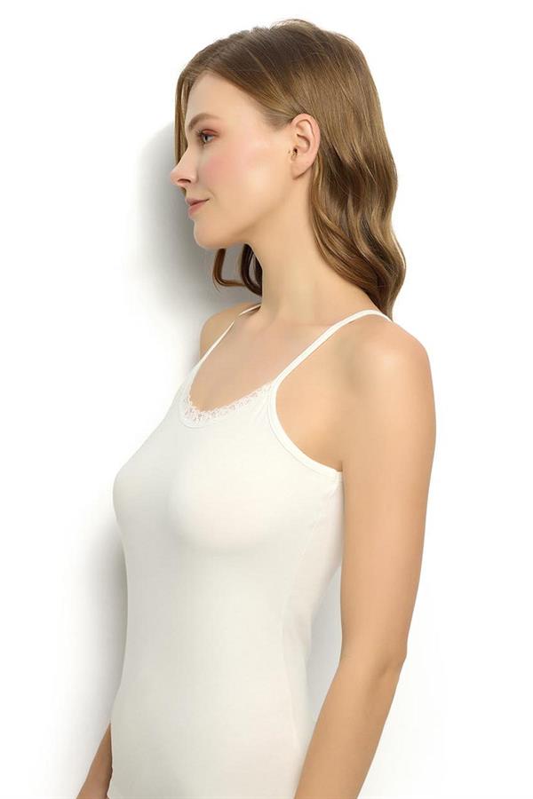 Kadın Ekru Modal Pamuklu İp Askılı Atlet 613