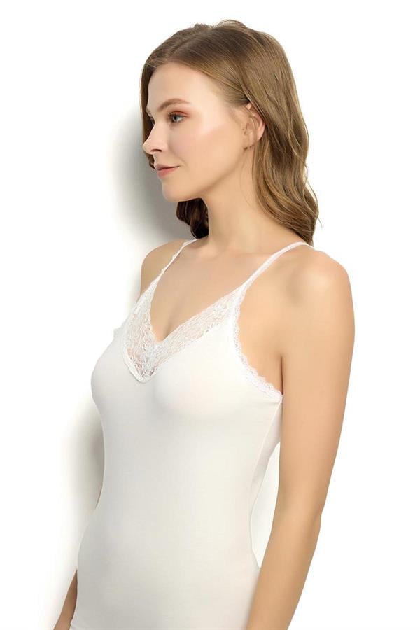 Kadın Ekru Modal Pamuklu İp Askılı Atlet 614