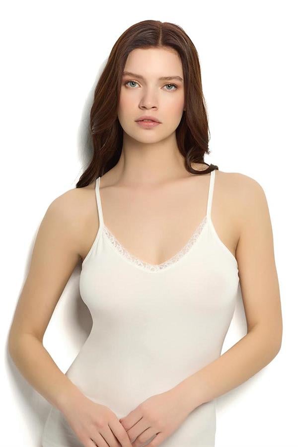 Kadın Ekru Modal Pamuklu İp Askılı Atlet 615