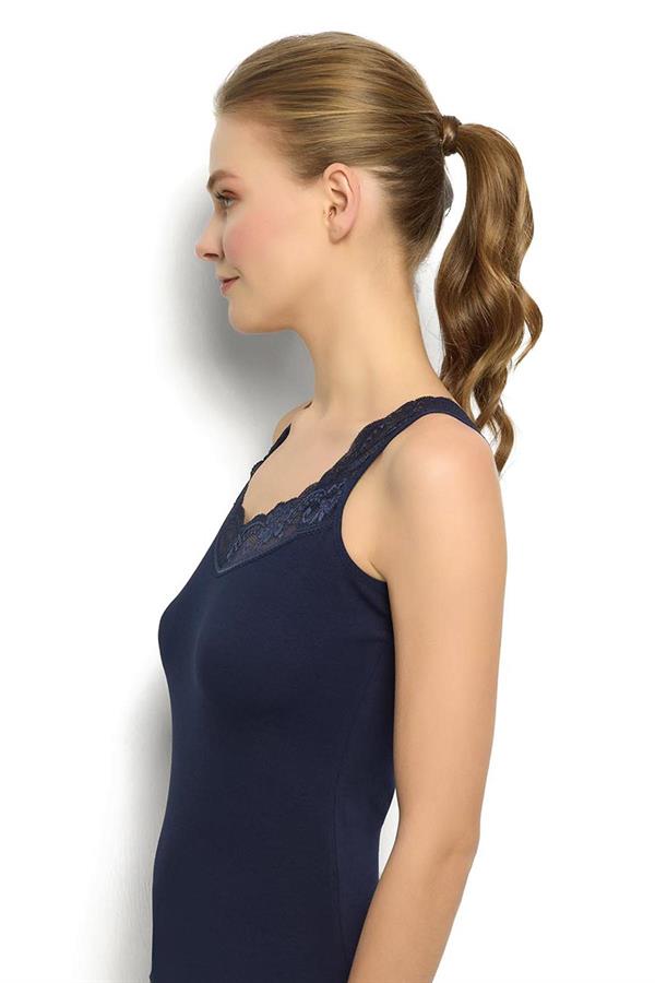 Kadın Lacivert Pamuklu Likralı Geniş Askılı Atlet 522