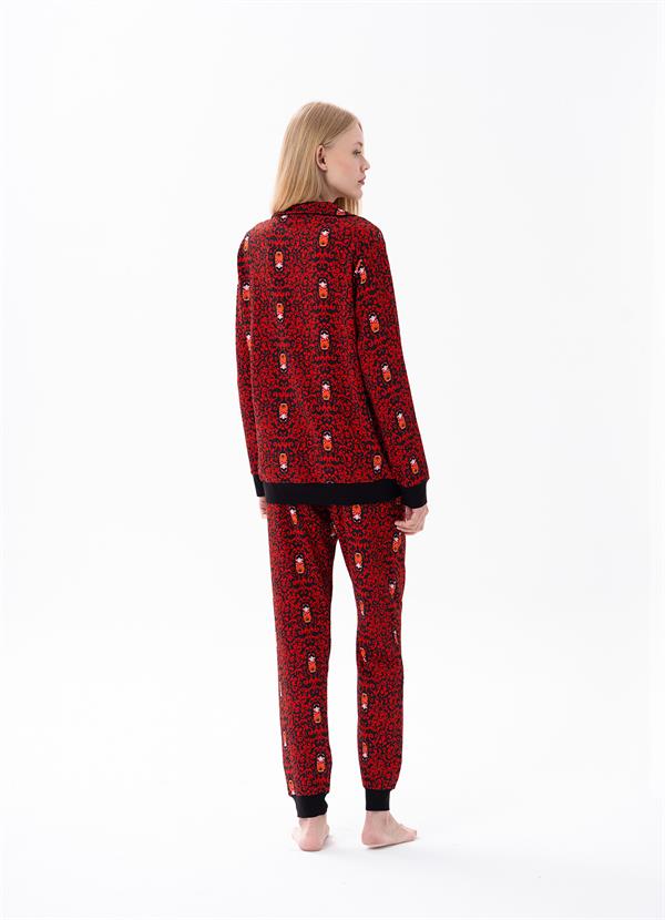 Kadın Önden Düğmeli Pijama Takımı Kırmızı  JBR10150.00001