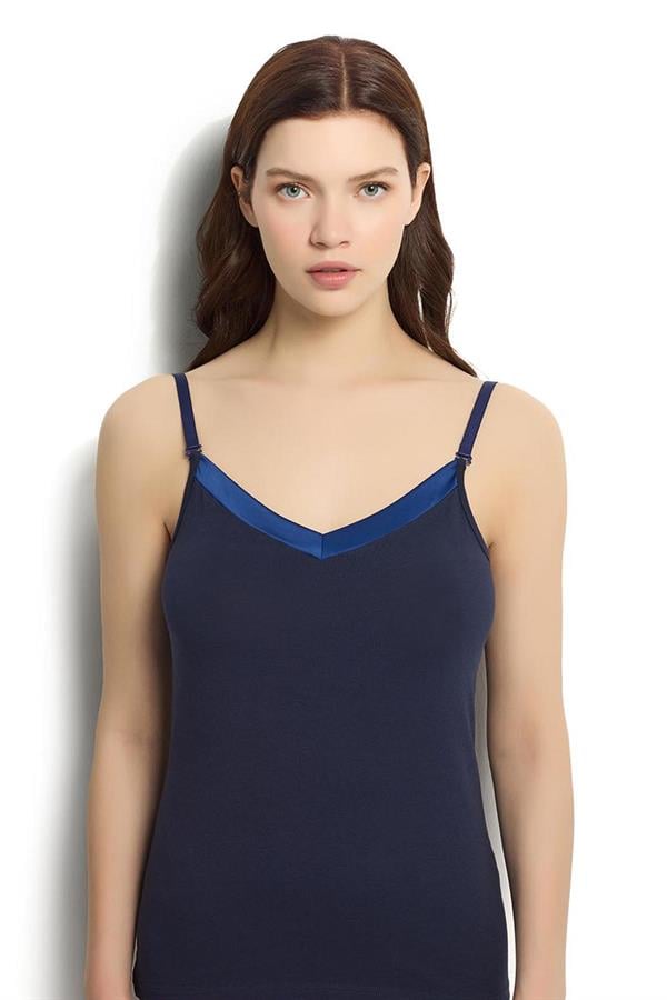 Kadın Saten Yakalı Ayar Askılı Atlet 625 Lacivert  JBR625.0000001