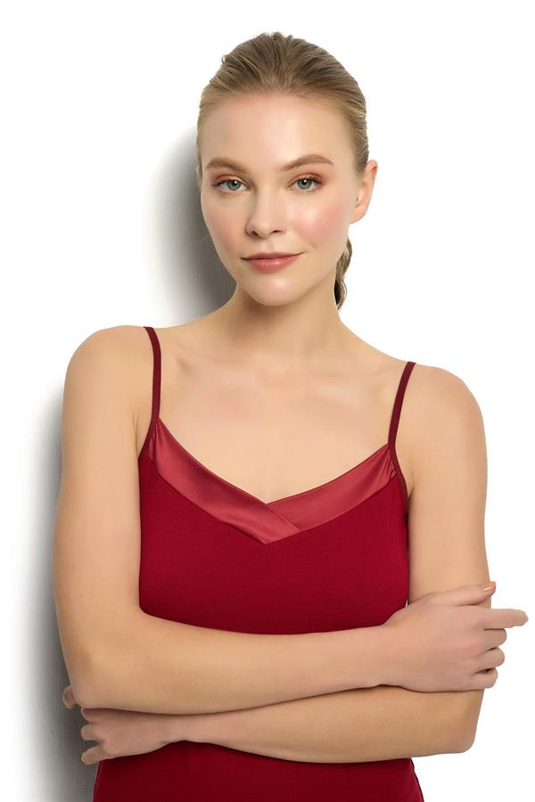 Kadın Saten Yakalı İp Askılı Atlet 626 Bordo  JBR626.0000001