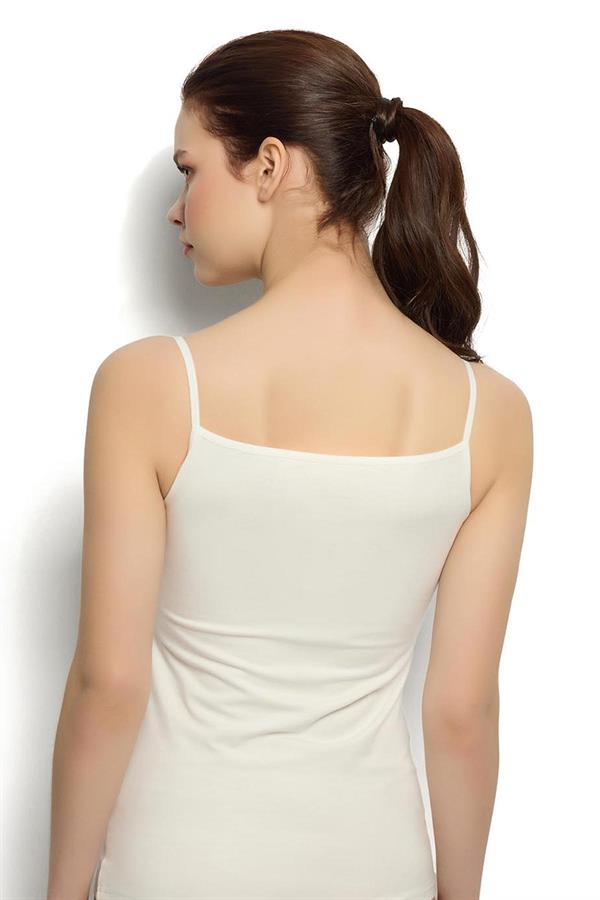 Kadın Saten Yakalı İp Askılı Atlet 626 Ekru  JBR626.0000001