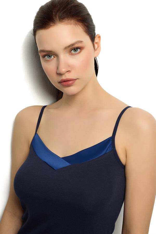 Kadın Saten Yakalı İp Askılı Atlet 626 Lacivert  JBR626.0000001