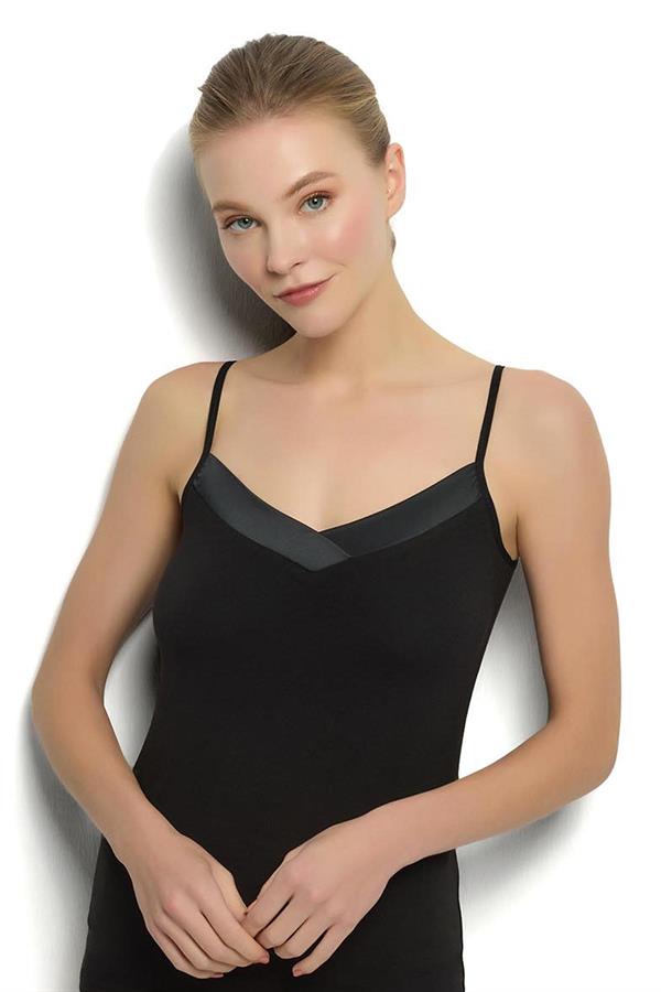 Kadın Saten Yakalı İp Askılı Atlet 626 SİYAH  JBR626.0000001