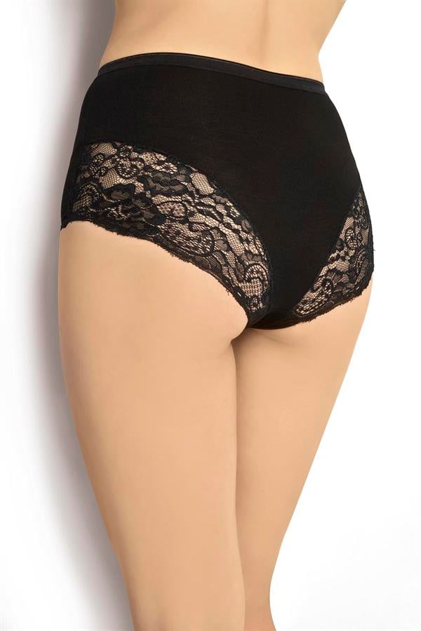 Kadın Arkası Dantelli Yüksek Bel Külot Siyah  JBR692.0000001