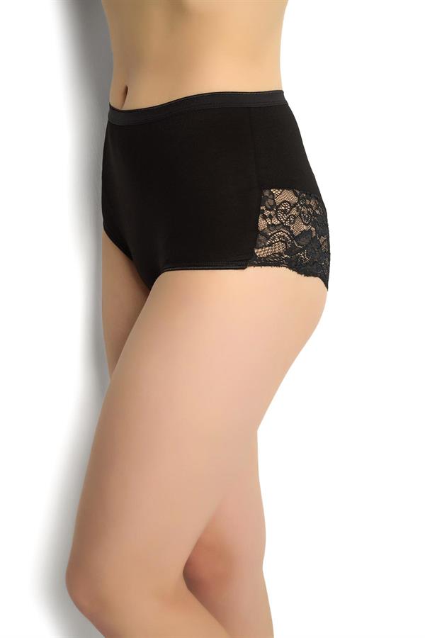 Kadın Arkası Dantelli Yüksek Bel Külot Siyah  JBR692.0000001