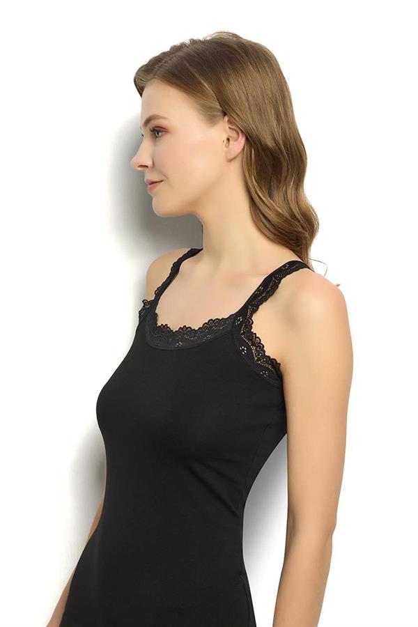 Kadın Siyah Pamuklu Likralı  Atlet 505