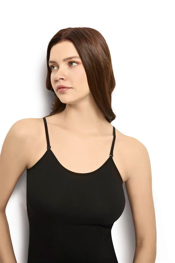 Kadın Siyah Pamuklu Likralı Ayarlanabilir İp Askılı Atlet 546