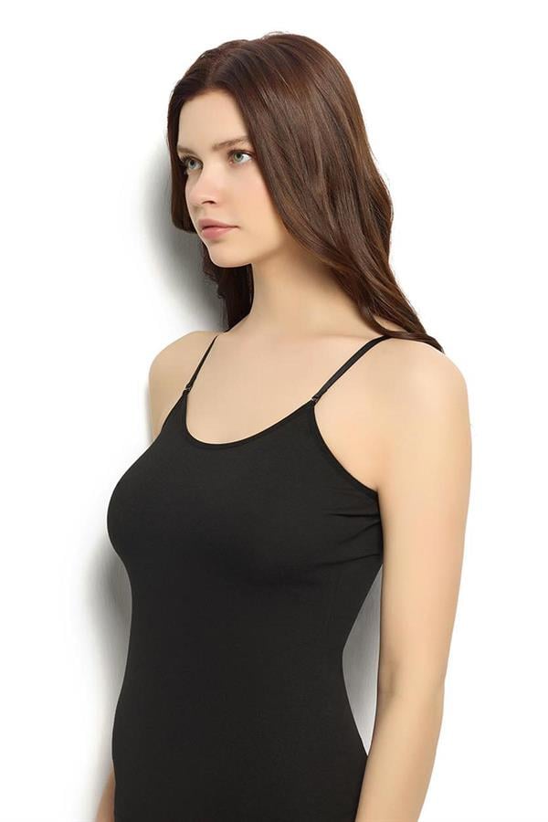 Kadın Siyah Pamuklu Likralı Ayarlanabilir İp Askılı Atlet 546