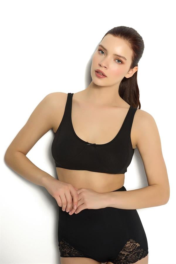 Kadın Siyah Modal Pamuklu Geniş Askılı Büstiyer 650