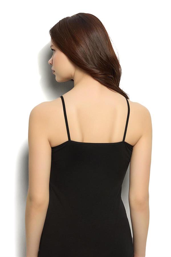 Kadın Siyah Pamuklu Likralı İp Askılı Atlet 520