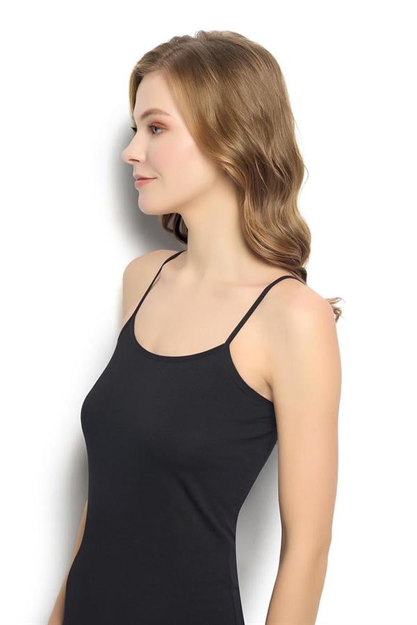 Kadın Siyah Pamuklu İp Askılı Atlet 583