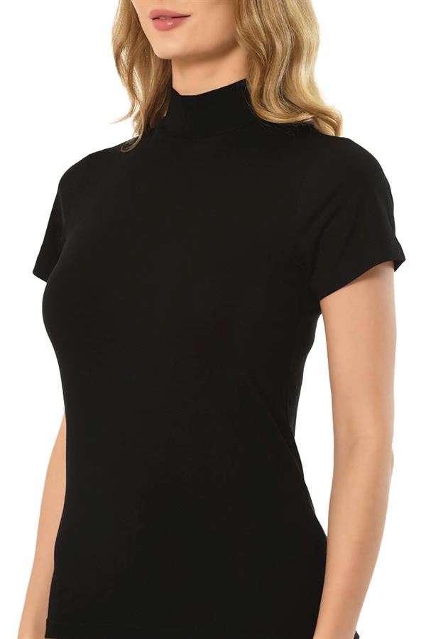 Kadın Modal Balıkçı Yaka Yarım Kol Body 562 SİYAH  JBR562.0000001