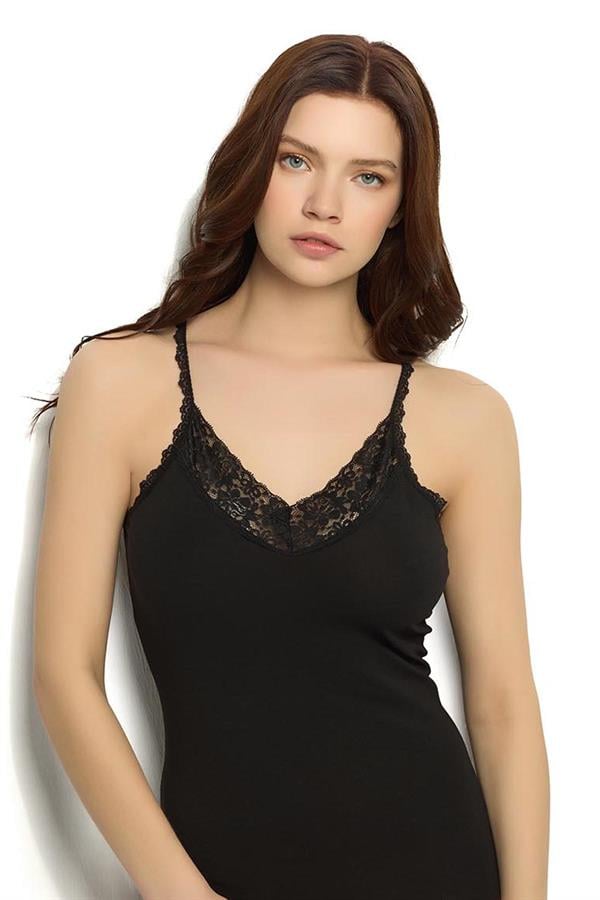 Kadın Siyah Modal Pamuklu İp Askılı Atlet 614