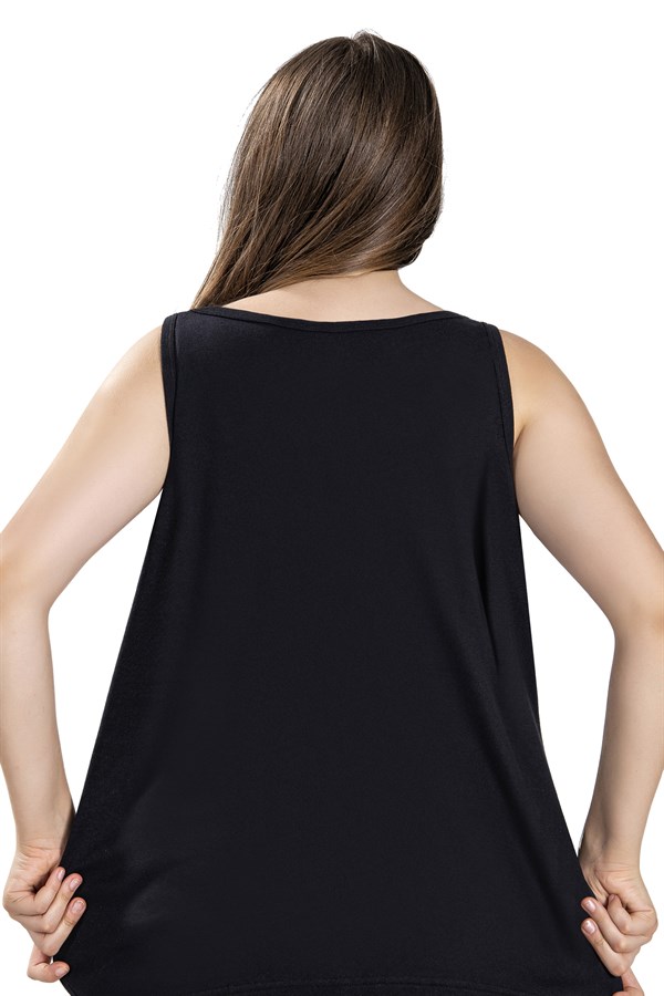 Kadın Siyah Pamuklu Büyük Beden 2 li Atlet 640