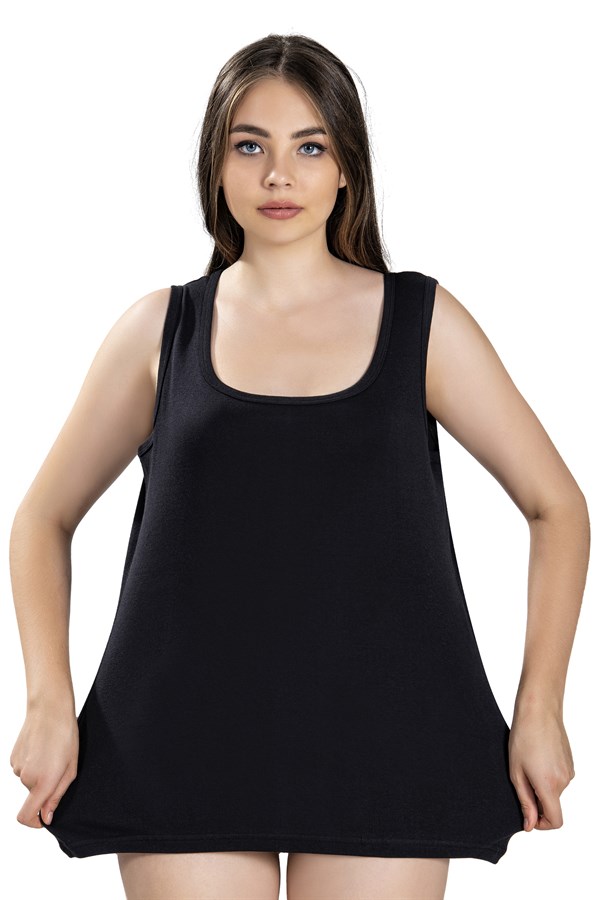 Kadın Siyah Pamuklu Büyük Beden 2 li Atlet 640