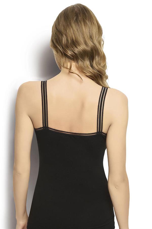 Kadın Siyah Pamuklu Likralı  Atlet 553