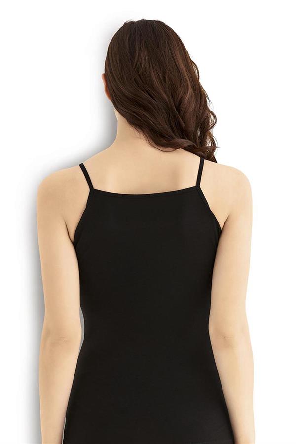 Kadın Siyah Pamuklu Likralı İp Askılı Atlet 503