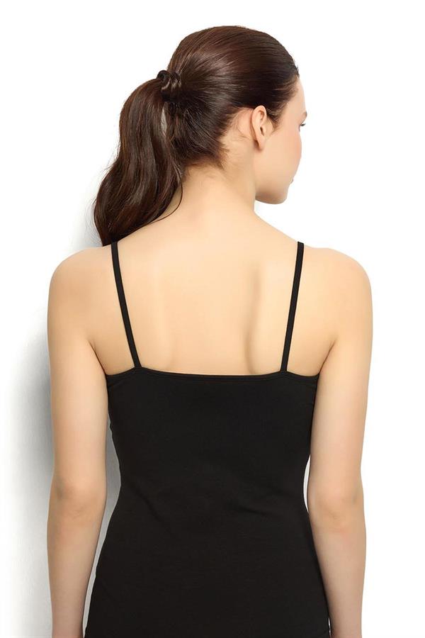 Kadın Siyah Pamuklu Likralı İp Askılı Atlet 671