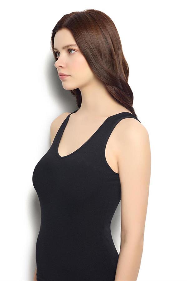 Kadın Siyah Pamuklu Likralı Sıfır Kol Atlet 523