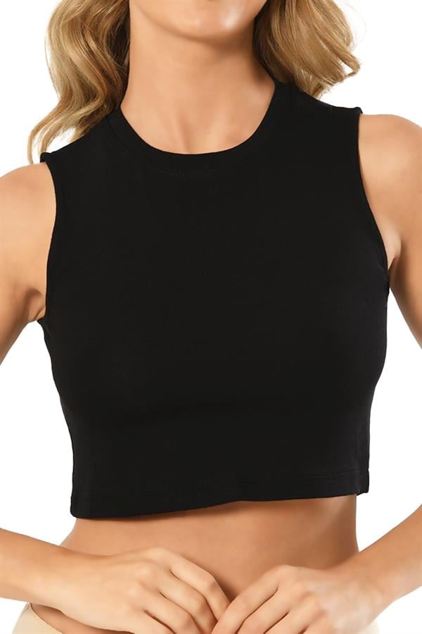 Kadın Sıfır Kol Sıfır Yaka Crop 635 SİYAH  JBR635.0000001