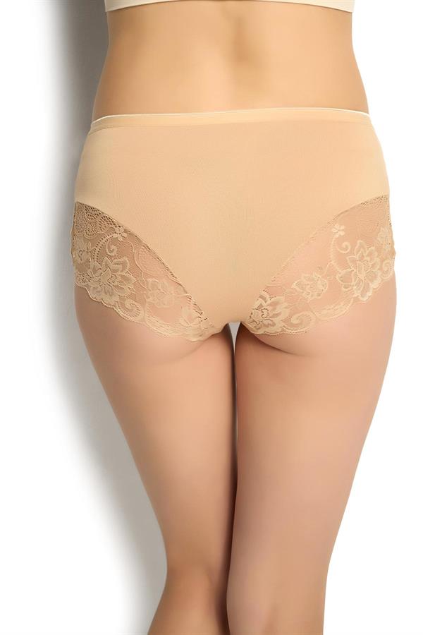 Kadın Arkası Dantelli Yüksek Bel Külot Ten  JBR692.0000001