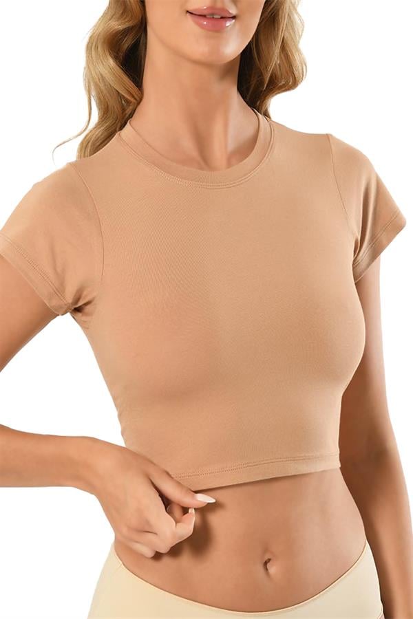 Kadın Yarım Kol Sıfır Yaka Crop 636 Ten  JBR636.0000001