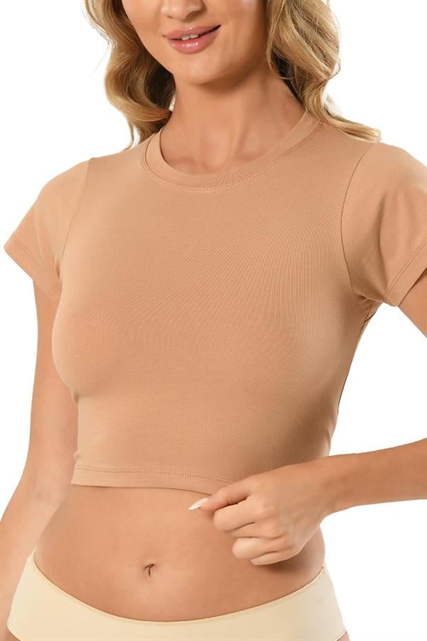 Kadın Yarım Kol Sıfır Yaka Crop 636 Ten  JBR636.0000001