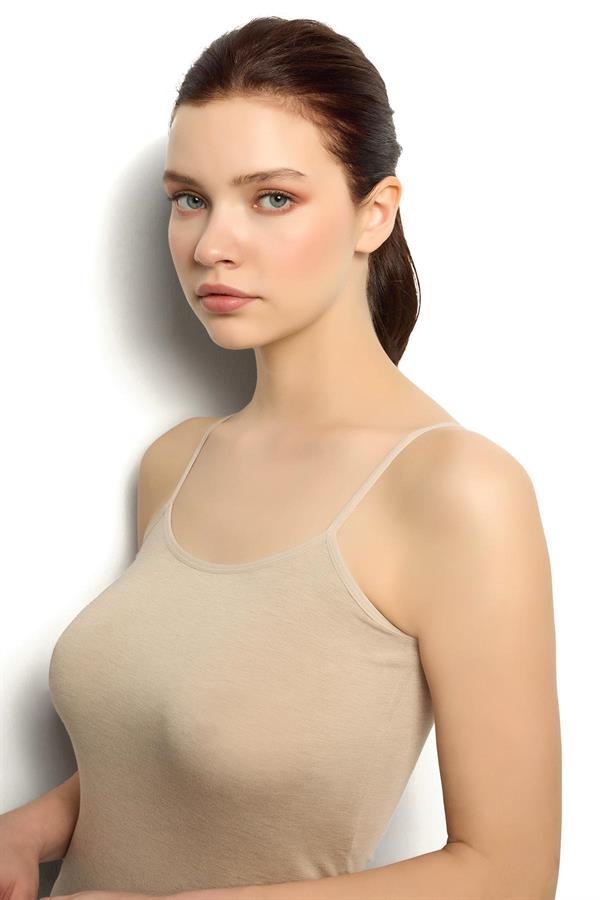 Kadın Bambu İp Askılı Atlet Vizon  JBR668.0000001