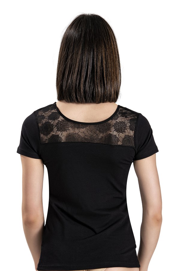 Kadın Siyah Pamuklu Likralı V Yaka Yarım Kol Fanila 538