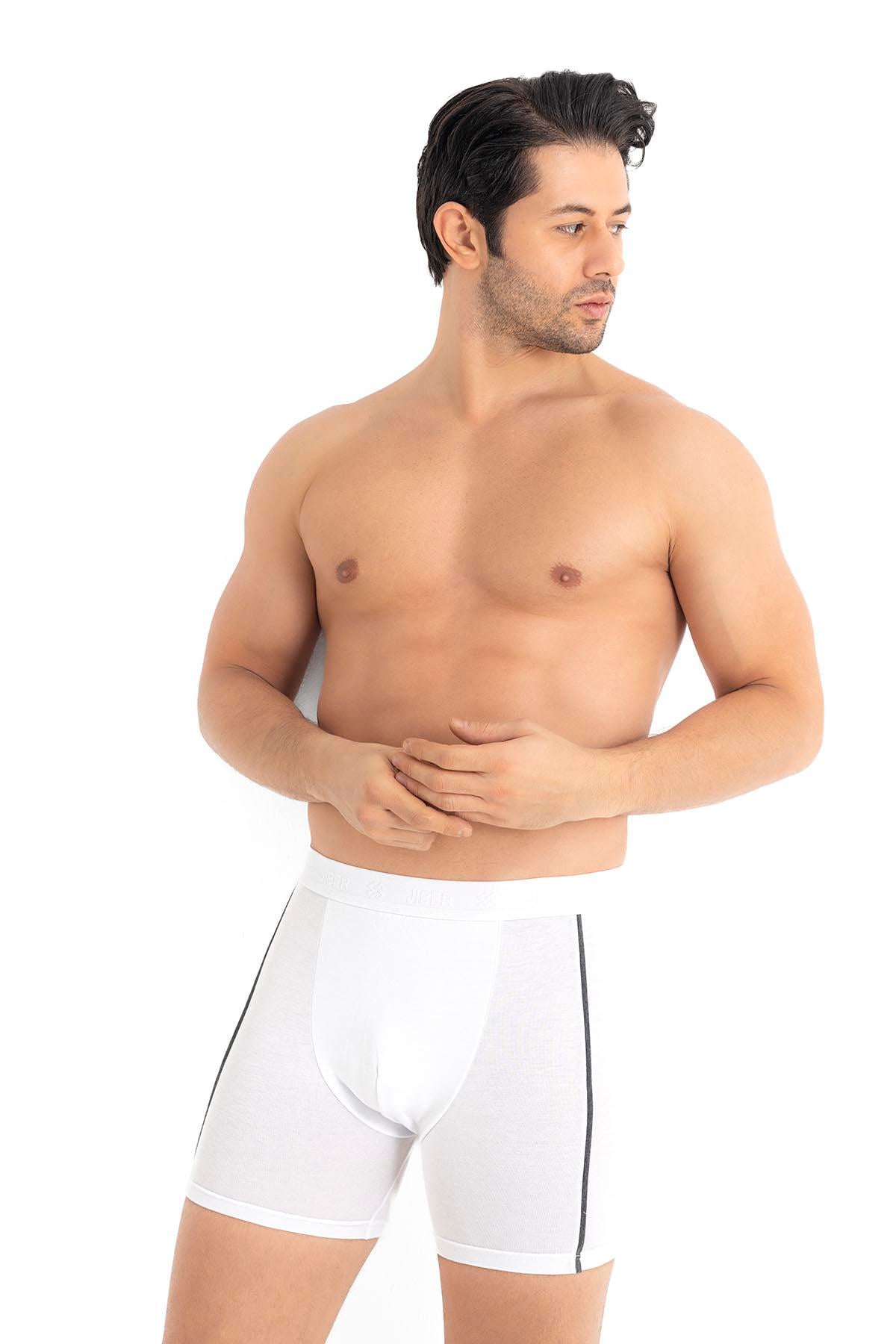 Erkek 3'lü Ara Biyeli Pamuklu Modal Beyaz Boxer 288