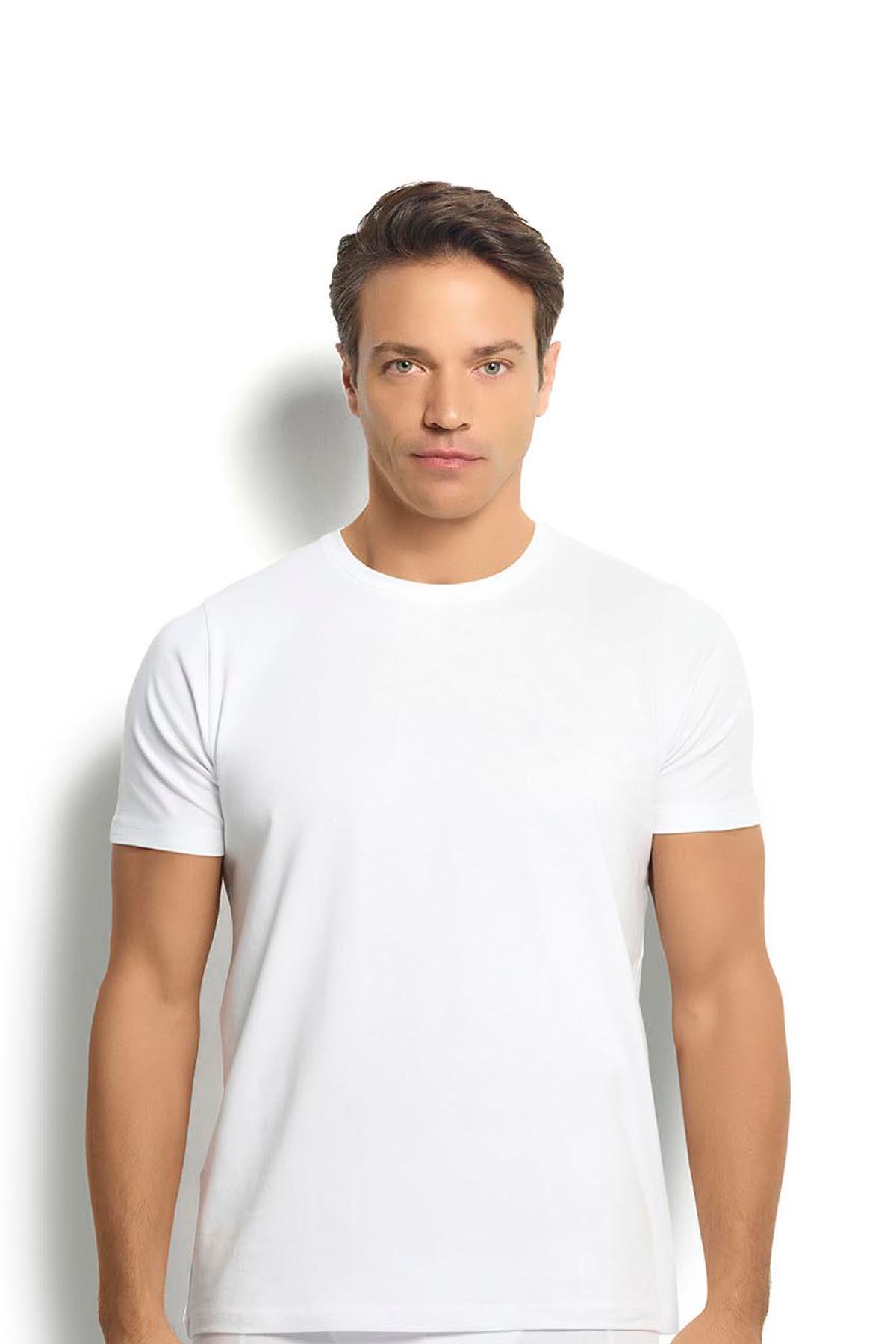 Erkek Beyaz Pamuklu Likral T Shirt 133 Jiber c Giyim