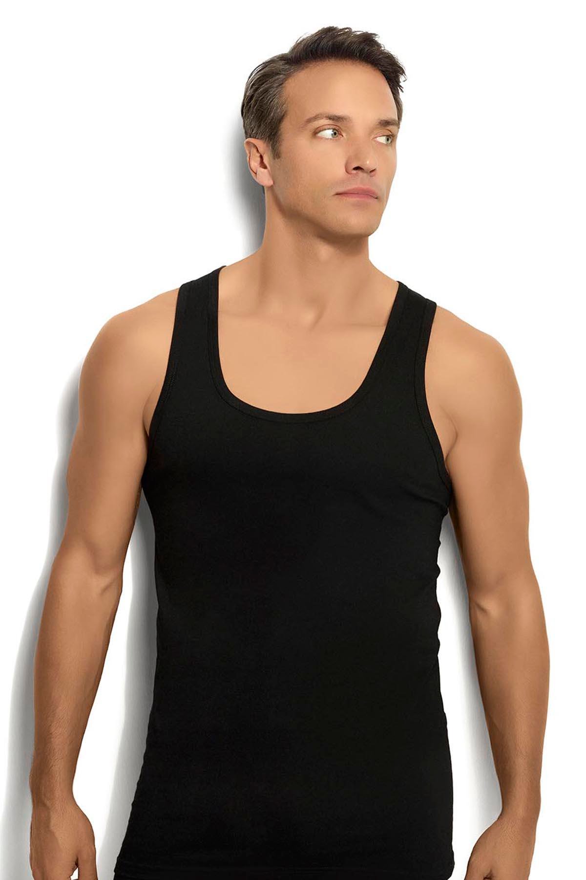 Erkek Siyah Pamuklu Likralı Rambo Atlet 136