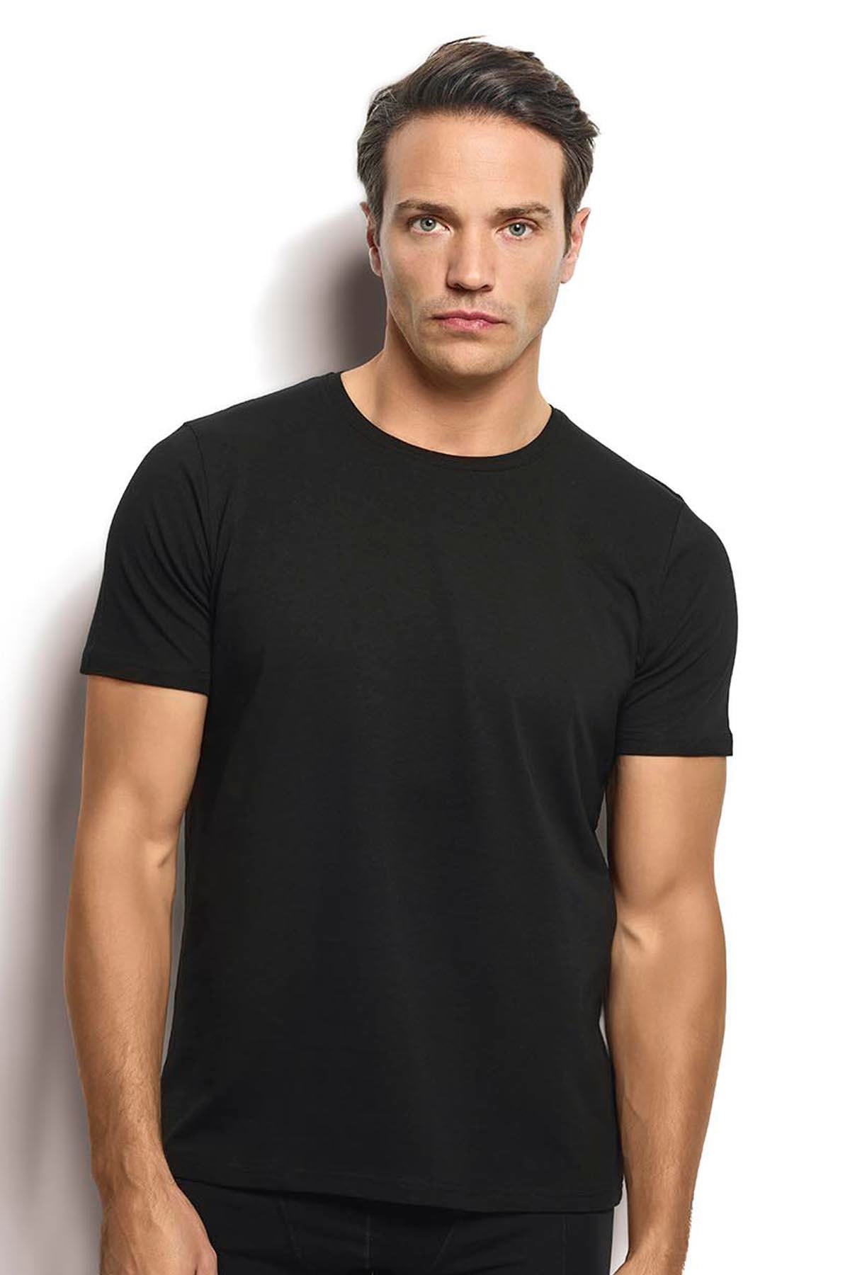 Erkek Siyah Pamuklu Likralı T-Shirt 133