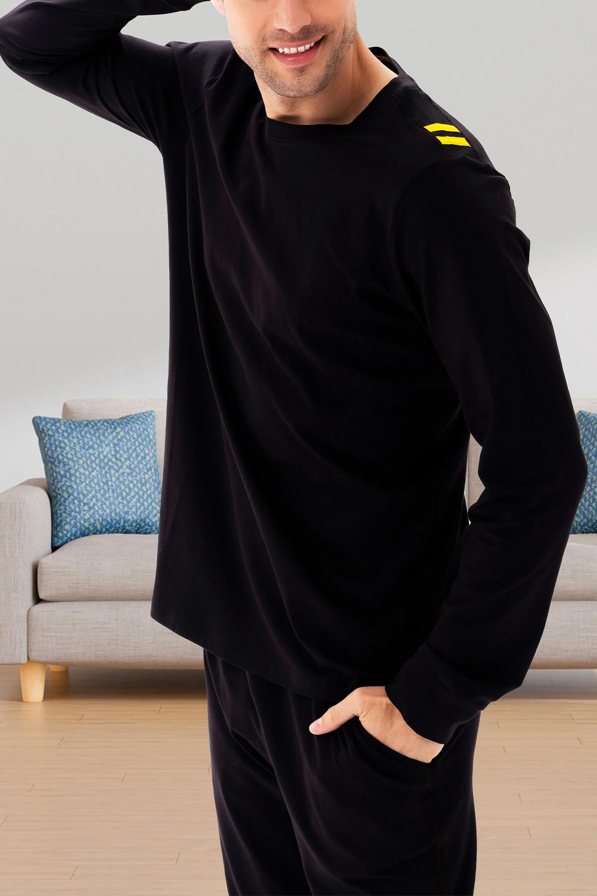Erkek Siyah Pamuklu Pijama Takımı 15316