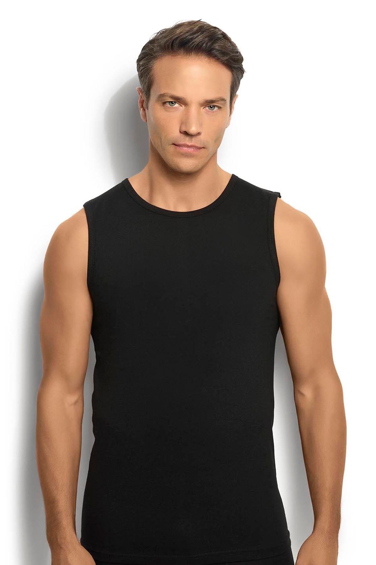 Erkek Siyah Pamuklu Sıfır Yaka  Atlet 114