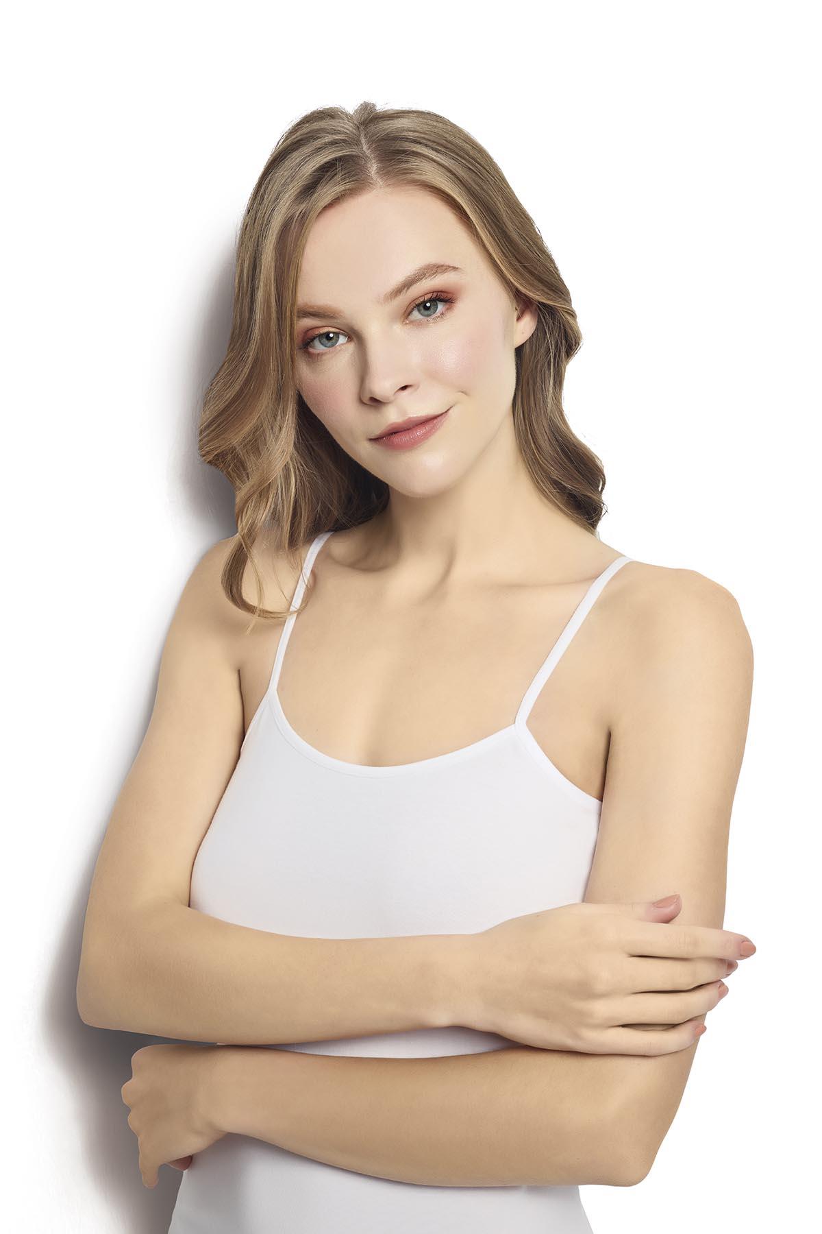 Kadın 6'lı Beyaz Bambu İp Askılı Atlet 668