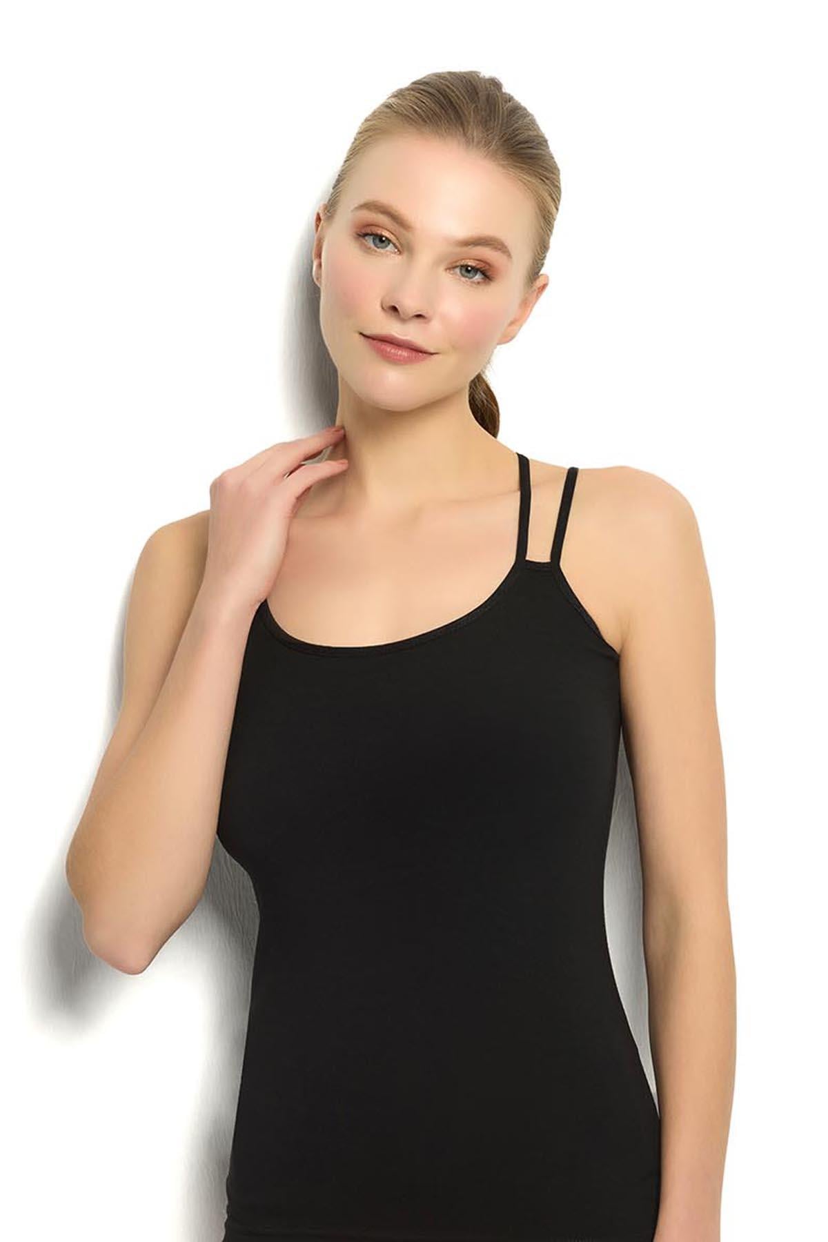 Kadın Siyah Çift İp Askılı Atlet 509