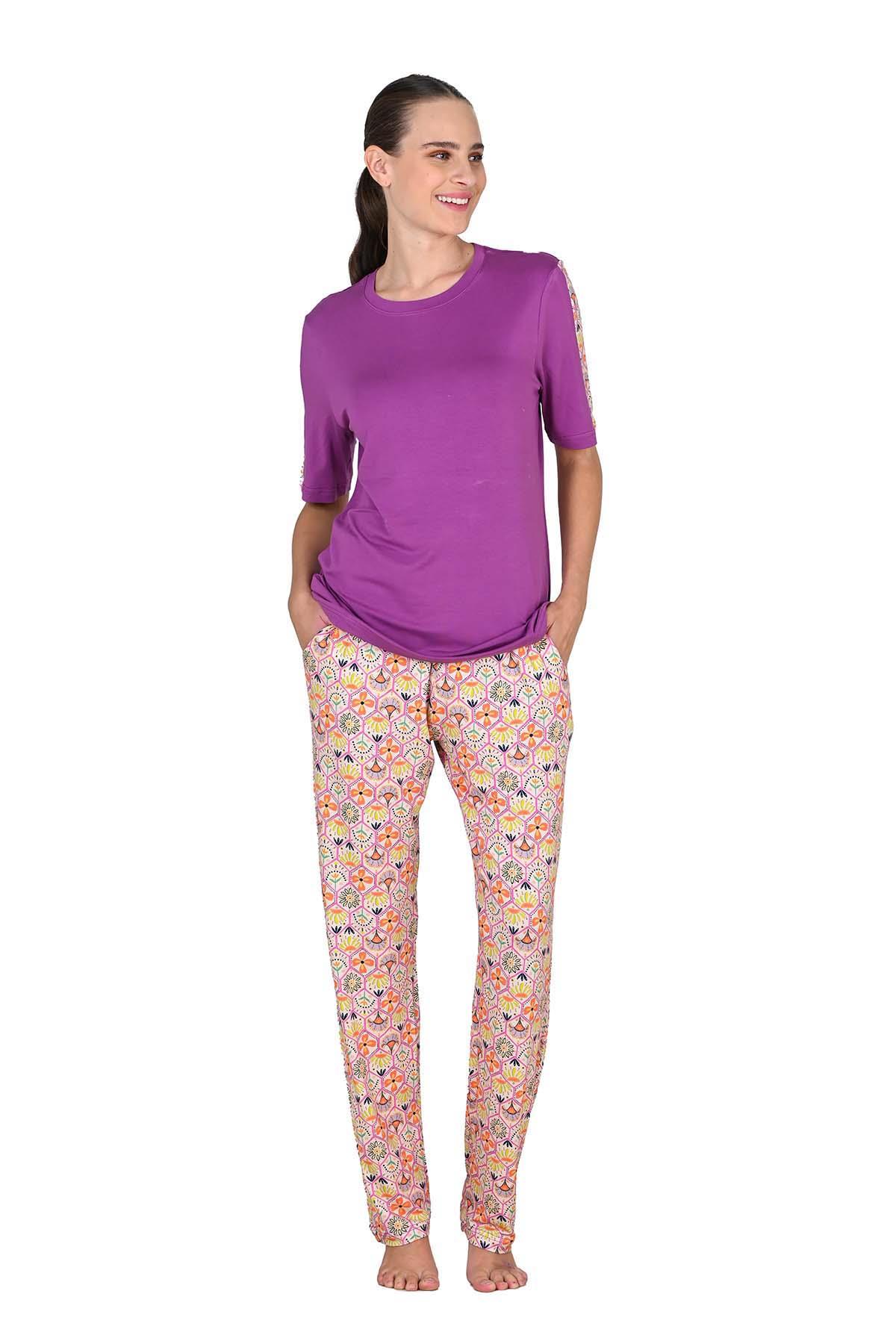 Kadın Viskoz Kısa Kol Fuşya Pijama Takımı 10204 