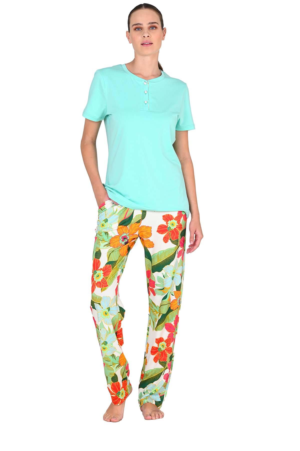 Kadın Viskoz Kısa Kol Mint yeşili Pijama Takımı 10211