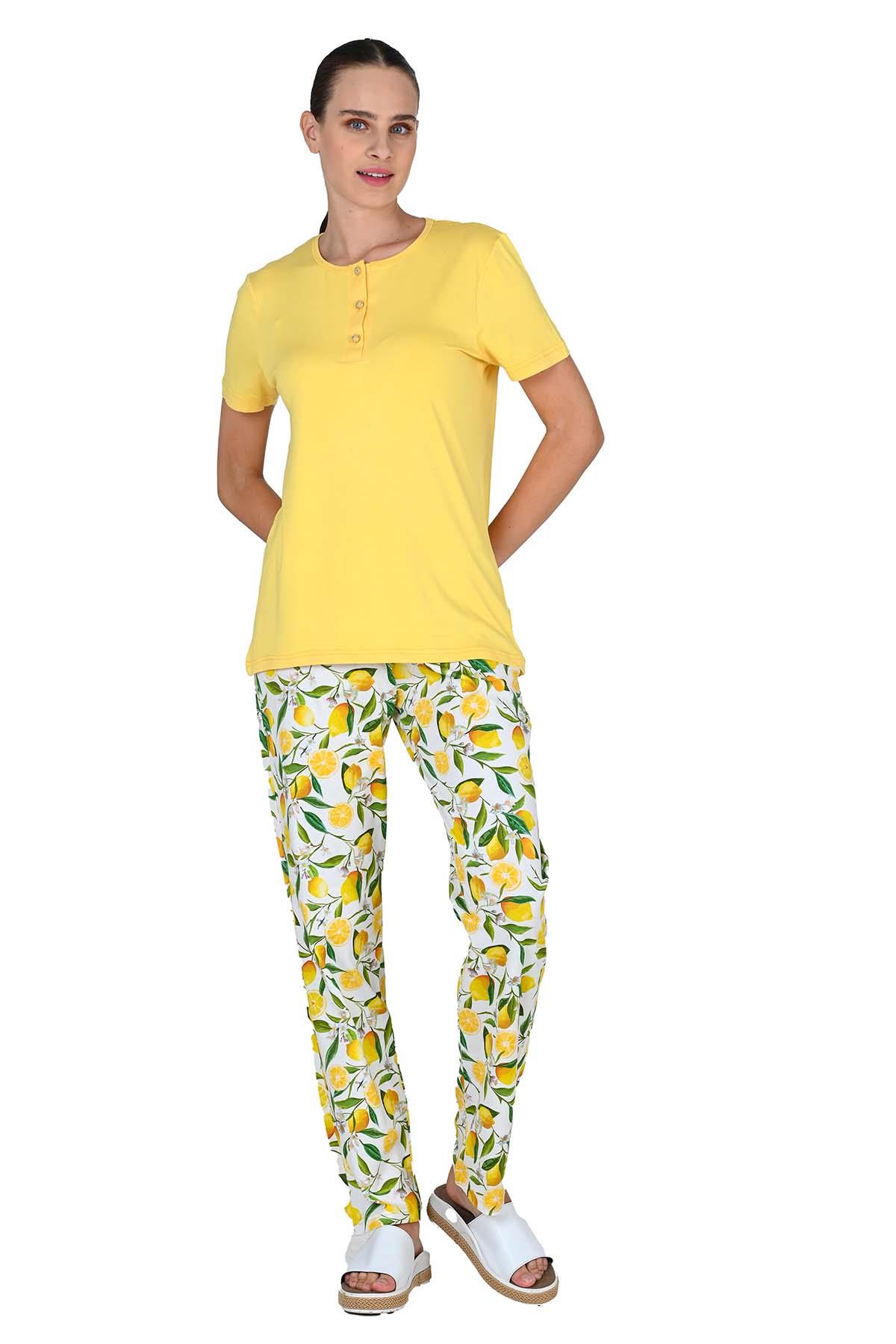 Kadın Viskoz Kısa Kol Sarı Pijama Takımı 10207