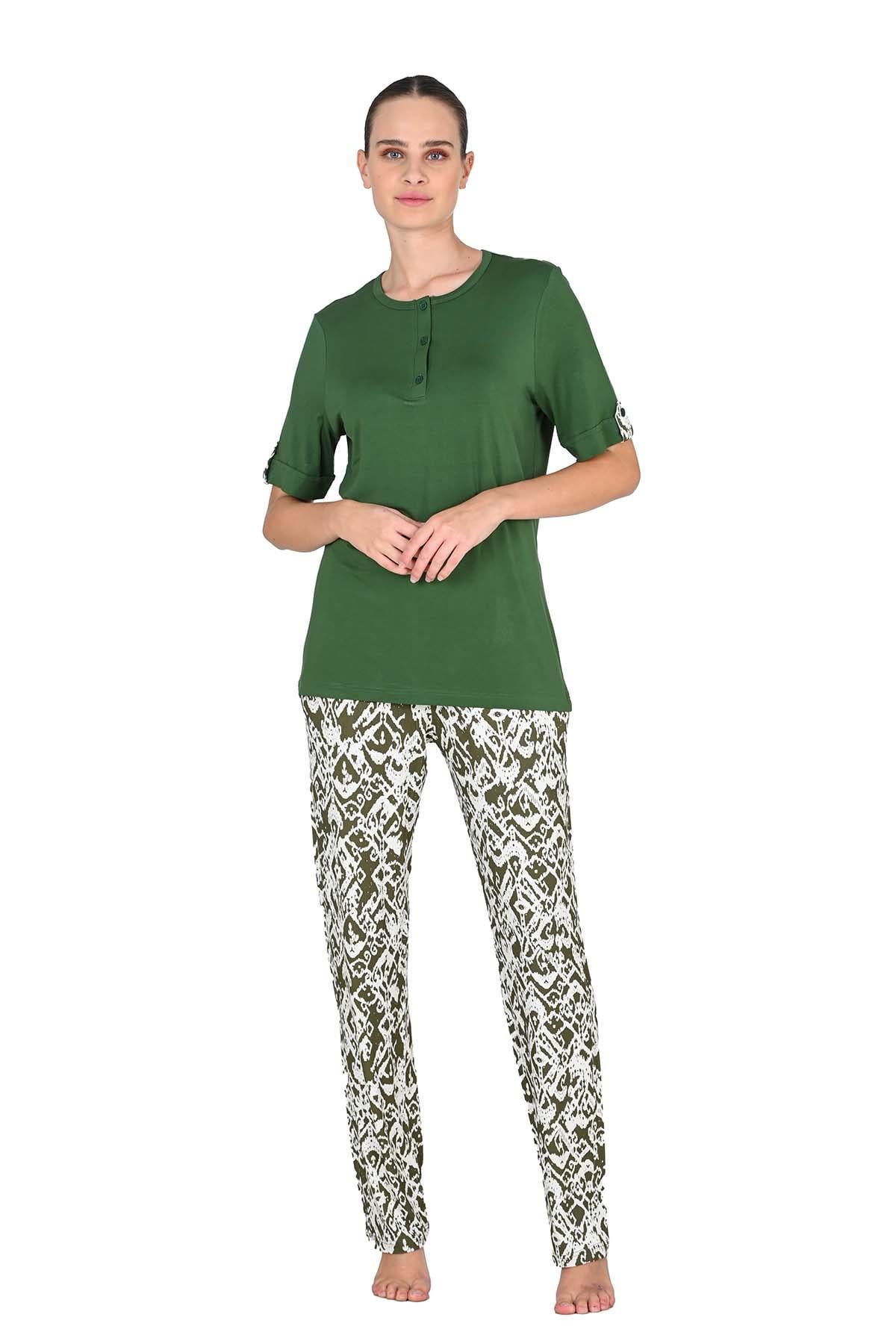 Kadın Viskoz Kısa Kol Yeşil Pijama Takımı 10210