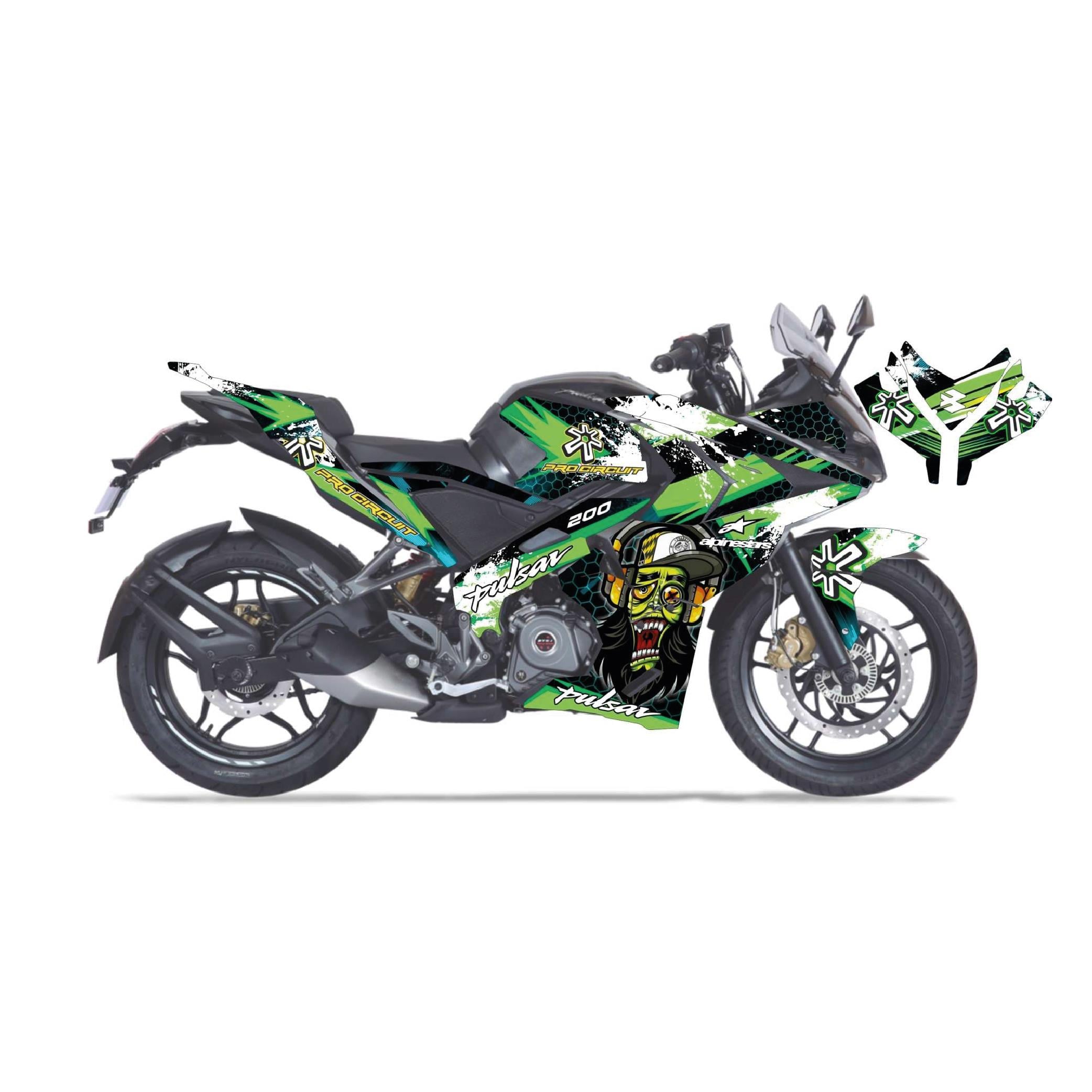 PULSAR RS 200 Bajaj RS200 Zombie Monkey Sticker Etiket Parçalı Kaplama Modeli