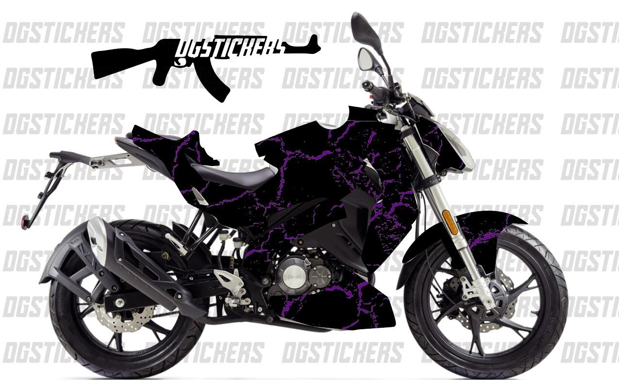Benelli 125S Şimşek Mor Siyah Tasarım Sticker Etiket Modeli