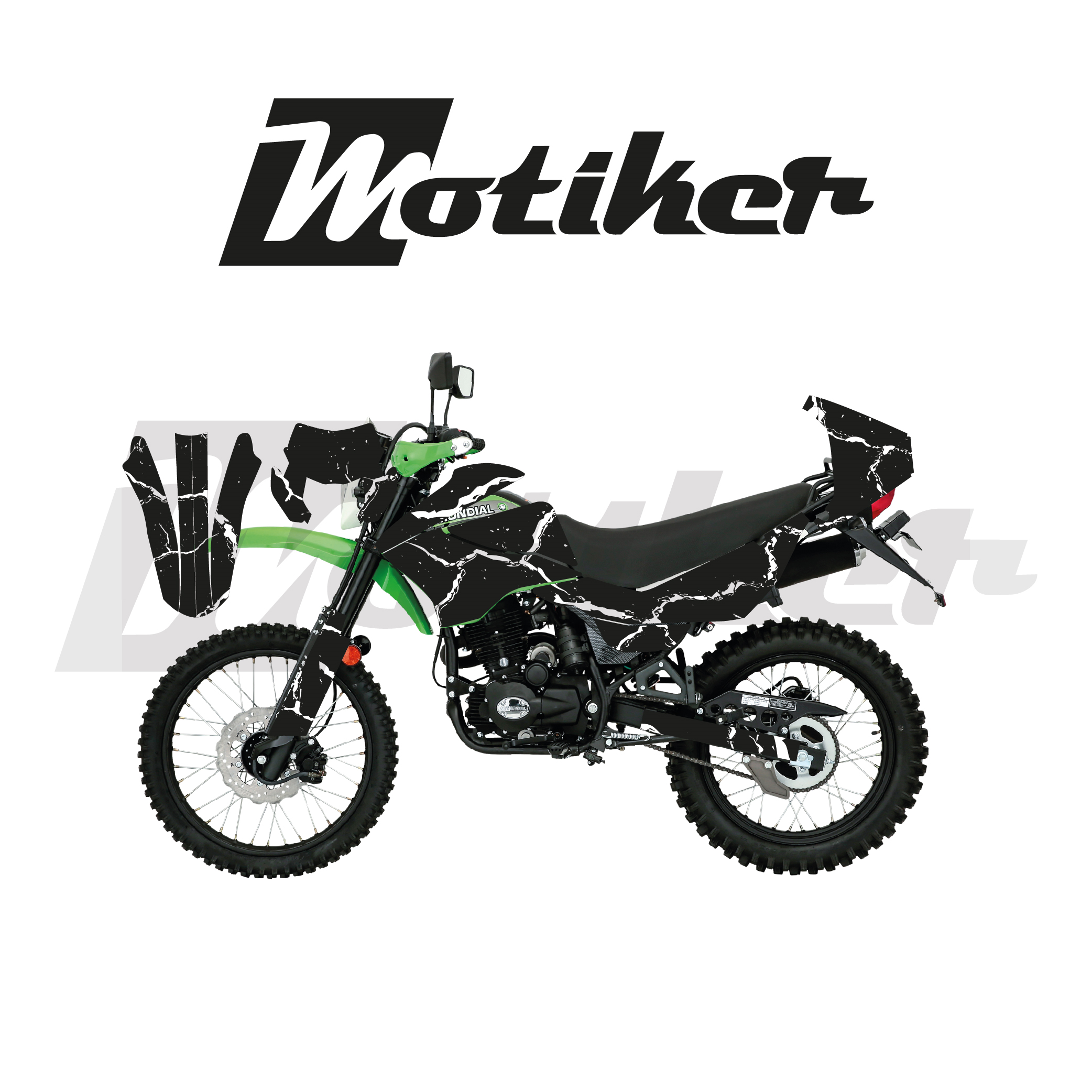 Mondial 2022-2026 Model X-Treme Max 200İ Siyah Zemin Üstüne Beyaz Şimşek Tasarımı Sticker Etiket Modeli