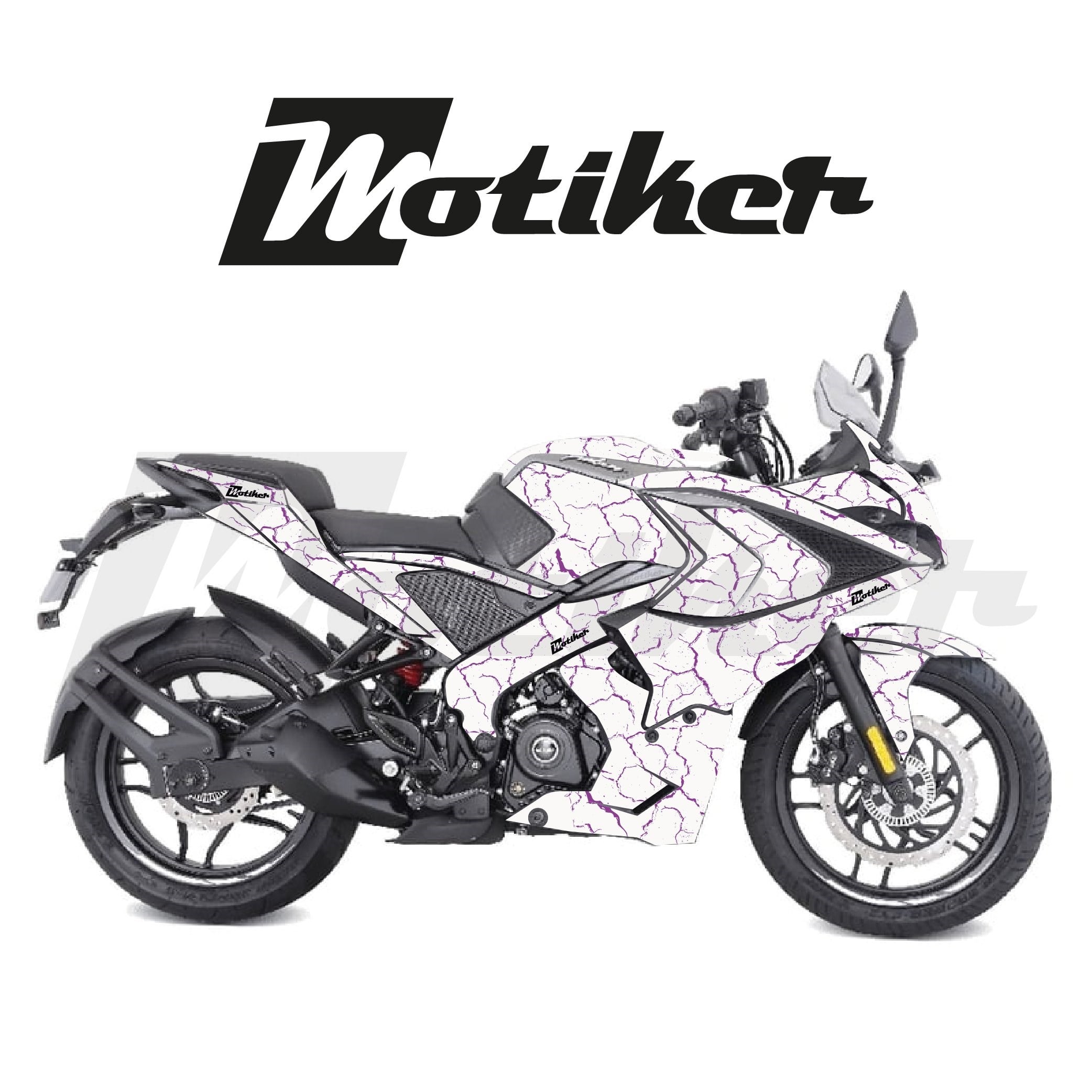 BAJAJ Pulsar RS200 Beyaz/Siyah Zemin Üstüne Şimşek Tasarımı Sticker Etiket Modelleri