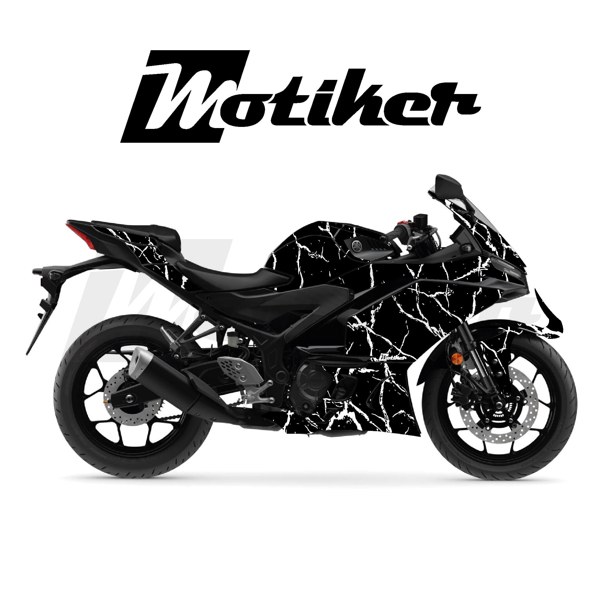 Yamaha YZF-R25 2025 Model Motosiklet Kaplama Sticker Etiket Parçalı Model Beyaz Şimşek 