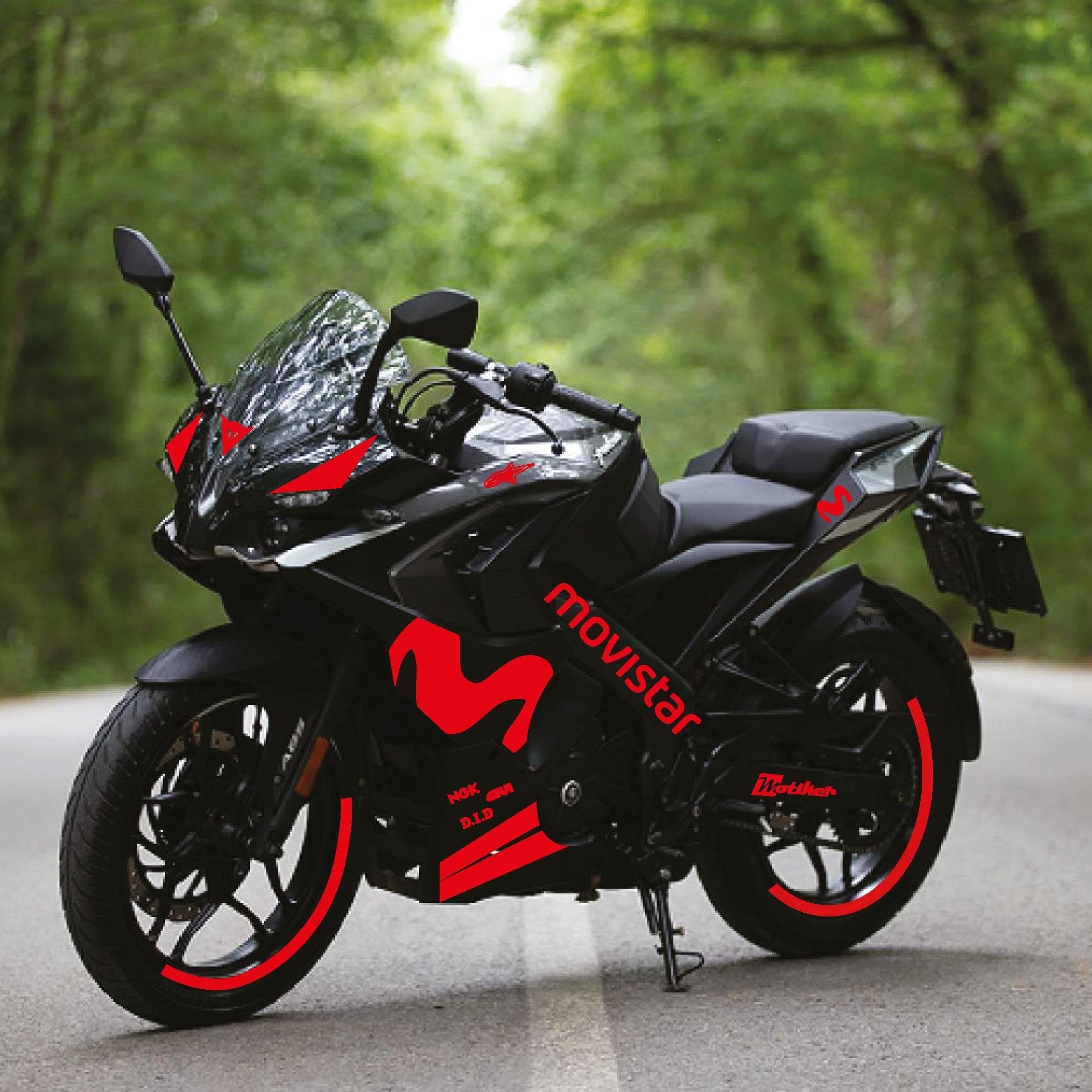 Bajaj RS200 Movistar Tek Renk Motosiklet Sticker Etiket Takım Modeli